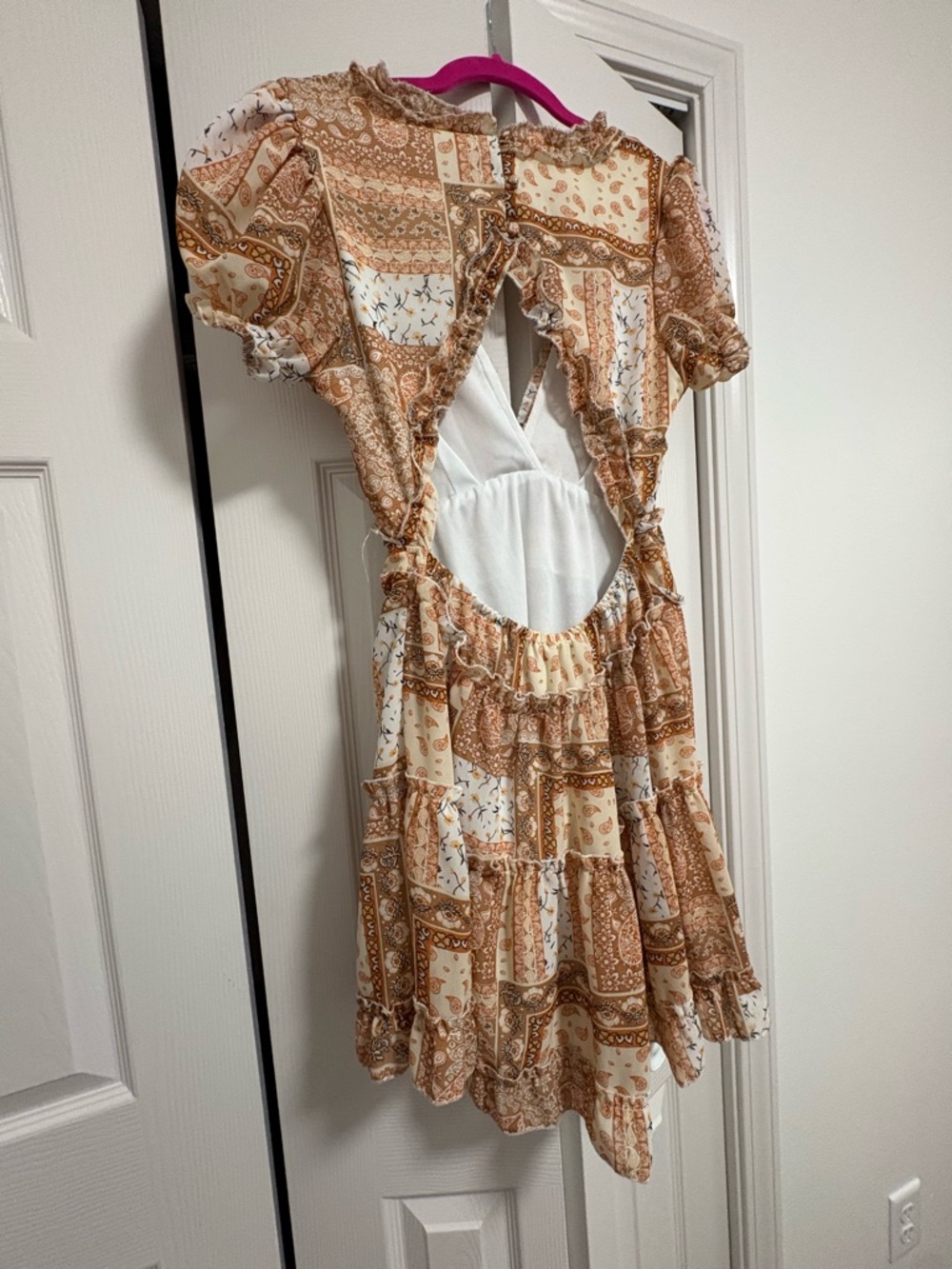 Justify Mini Dress in Brown and Cream Patchwork - Picture 2 of 2